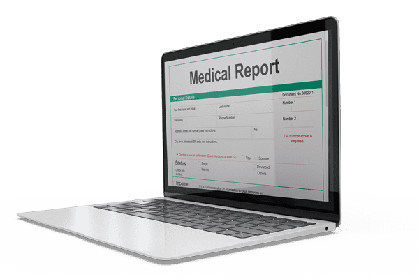 a laptop with a medical report on the screen